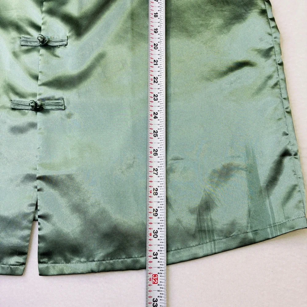 Signature Club A Adrienne Satin Pajama Top Sage Green Frog Button M/L Loungewear